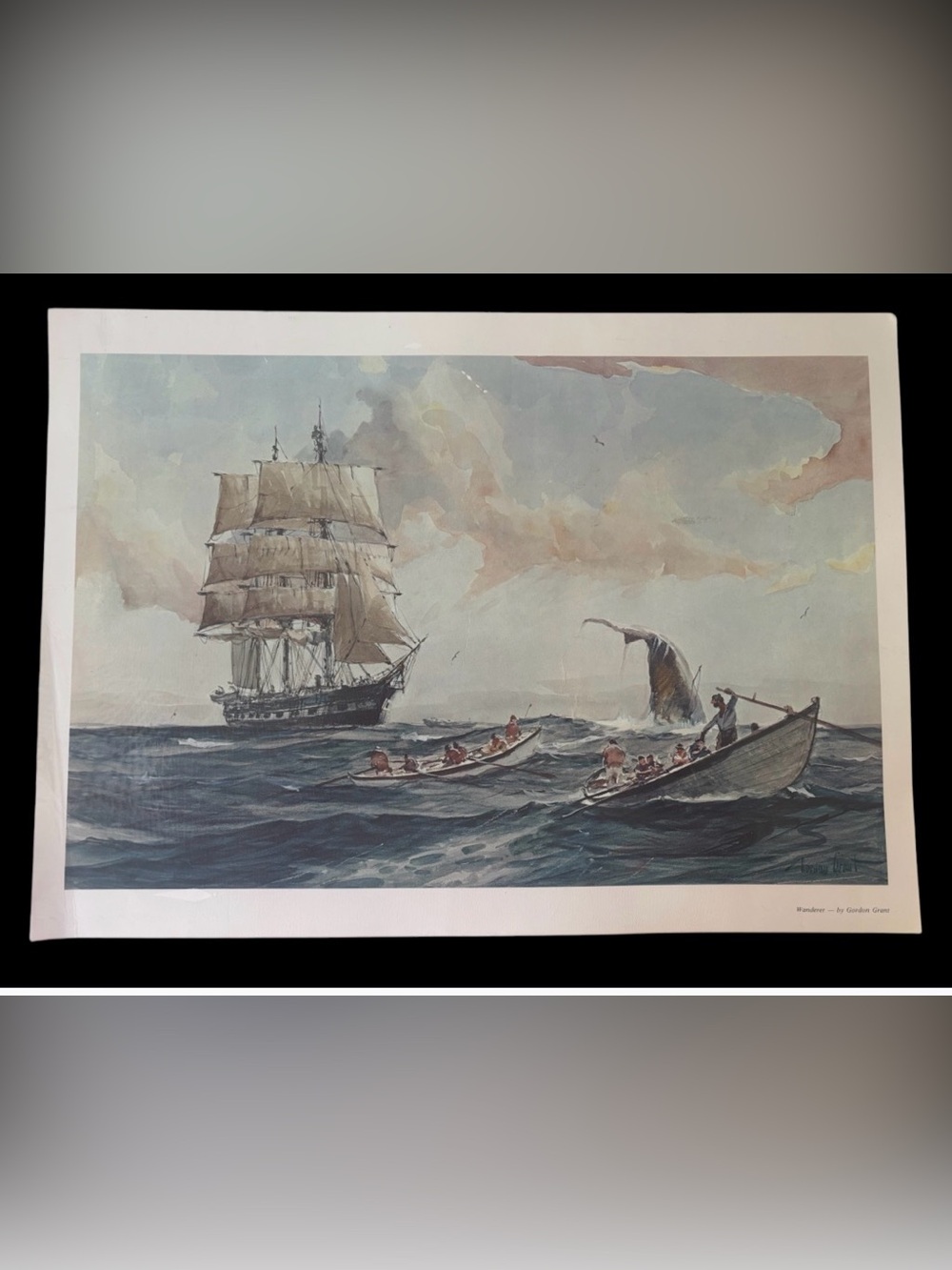 Gordon Grant “Wanderer” Vintage Maritime Ship Print Whaling Ship Laminated